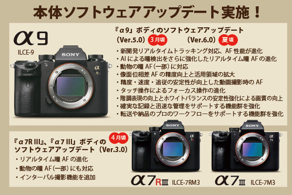 本体ソフトウェアアップデート,α9,ilce-9,α7RIII,ilce-7rm3,α7iii,ilce-7m3