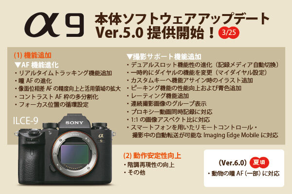 α9,ILCE-9,本体ソフトウェアアップデート,リアルタイム瞳AF