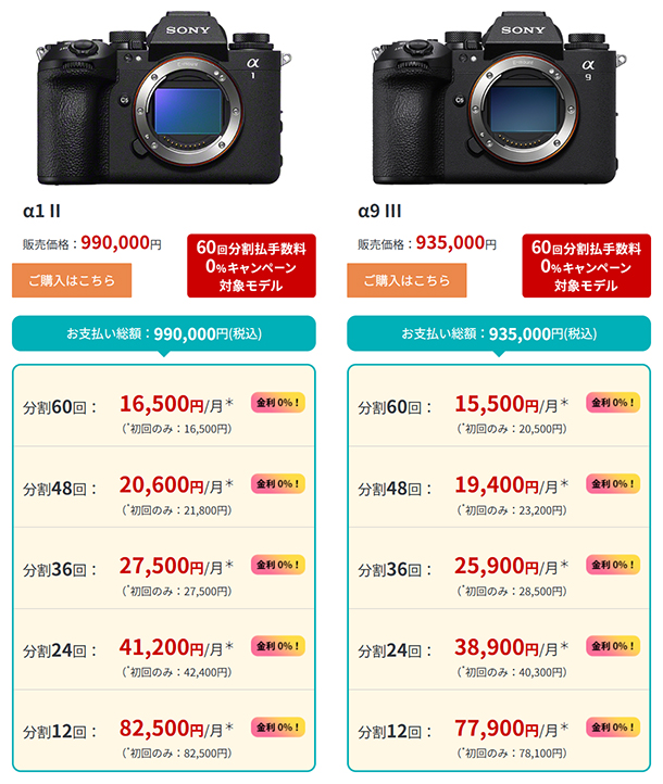 α<アルファ>,60回分割払い手数料0%,ソニーストア